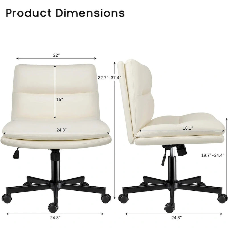 Chaise Criss Cross avec roulettes, chaise de bureau sans accoudoirs en cuir PU avec pieds croisés, chaise de travail/coiffeuse réglable à assise large