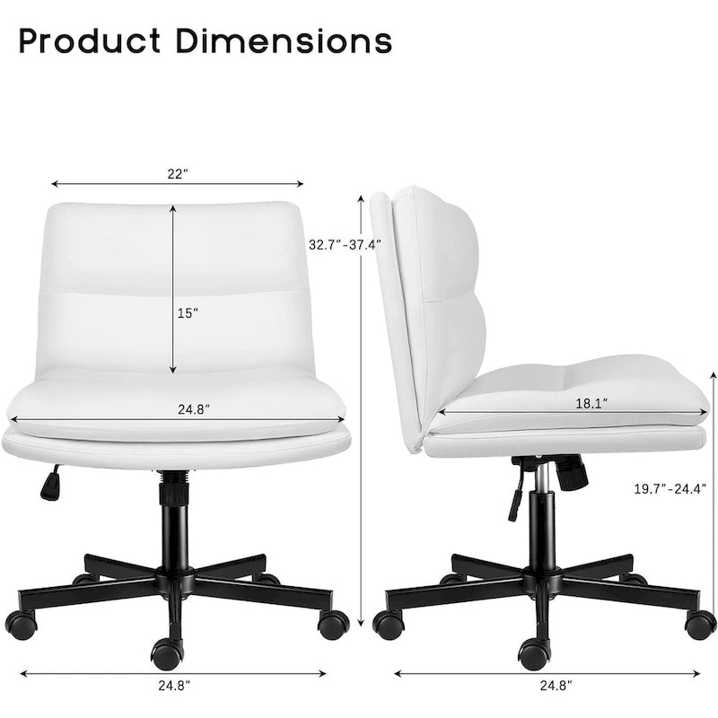 Chaise Criss Cross avec roulettes, chaise de bureau sans accoudoirs en cuir PU avec pieds croisés, chaise de travail/coiffeuse réglable à assise large