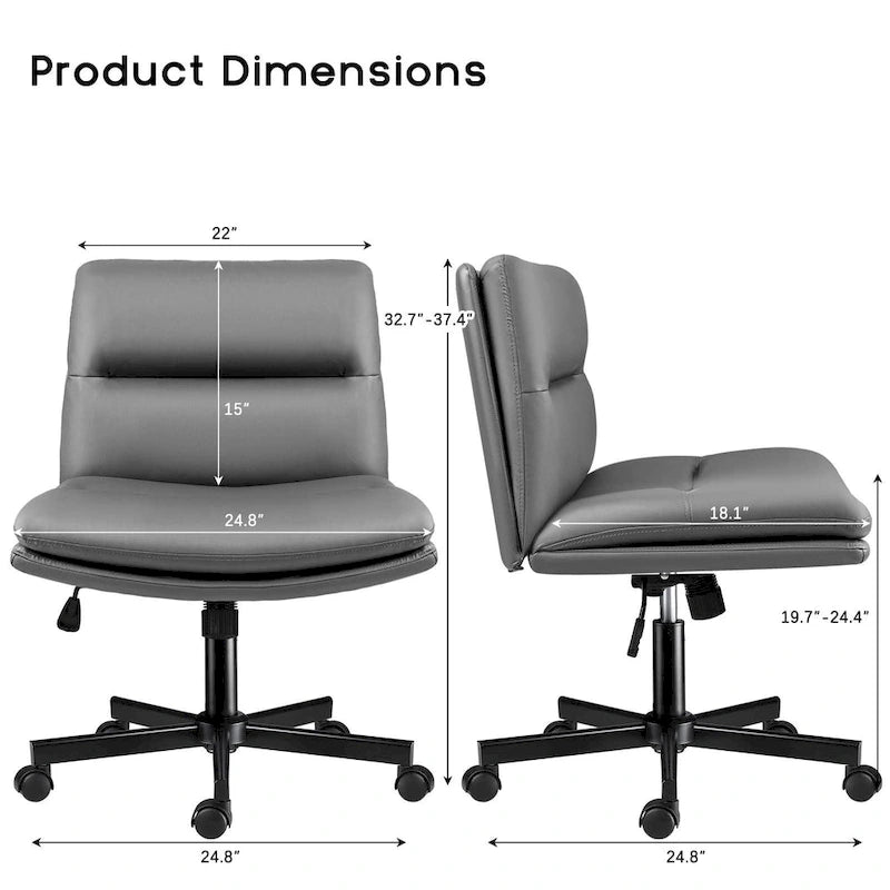 Chaise Criss Cross avec roulettes, chaise de bureau sans accoudoirs en cuir PU avec pieds croisés, chaise de travail/coiffeuse réglable à assise large