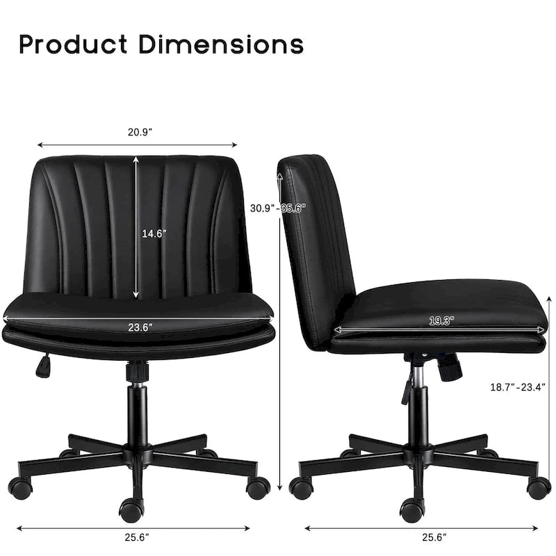 Chaise Criss Cross avec roulettes, chaise de bureau sans accoudoirs en cuir PU avec pieds croisés, chaise de travail/coiffeuse réglable à assise large