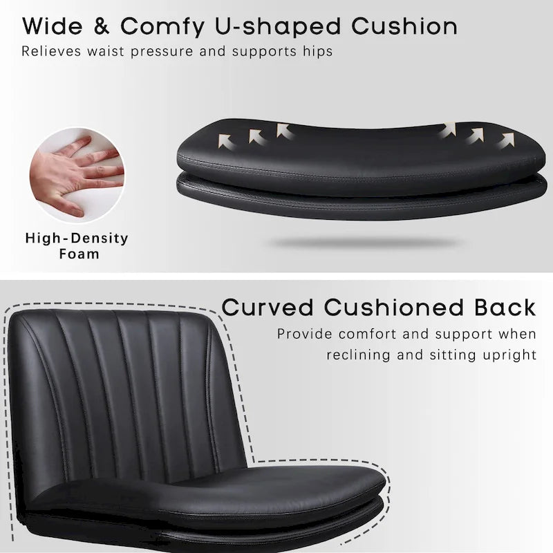 Chaise Criss Cross avec roulettes, chaise de bureau sans accoudoirs en cuir PU avec pieds croisés, chaise de travail/coiffeuse réglable à assise large