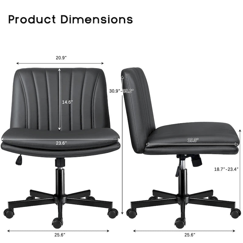 Chaise Criss Cross avec roulettes, chaise de bureau sans accoudoirs en cuir PU avec pieds croisés, chaise de travail/coiffeuse réglable à assise large