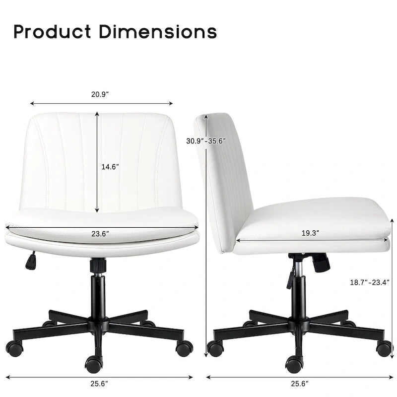 Chaise Criss Cross avec roulettes, chaise de bureau sans accoudoirs en cuir PU avec pieds croisés, chaise de travail/coiffeuse réglable à assise large