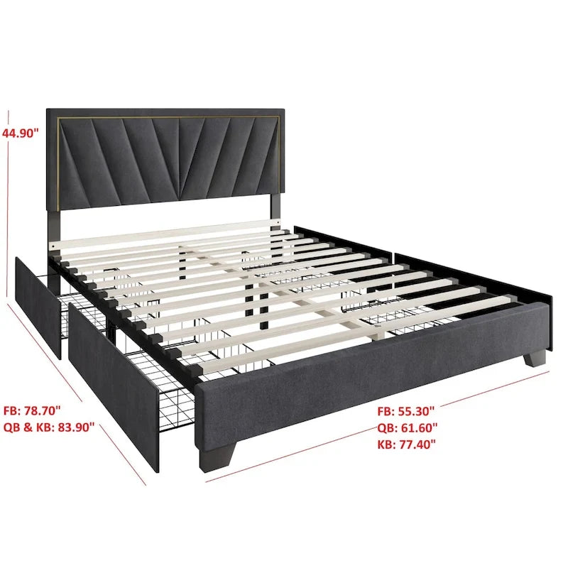 Lit plateforme de rangement entièrement capitonné